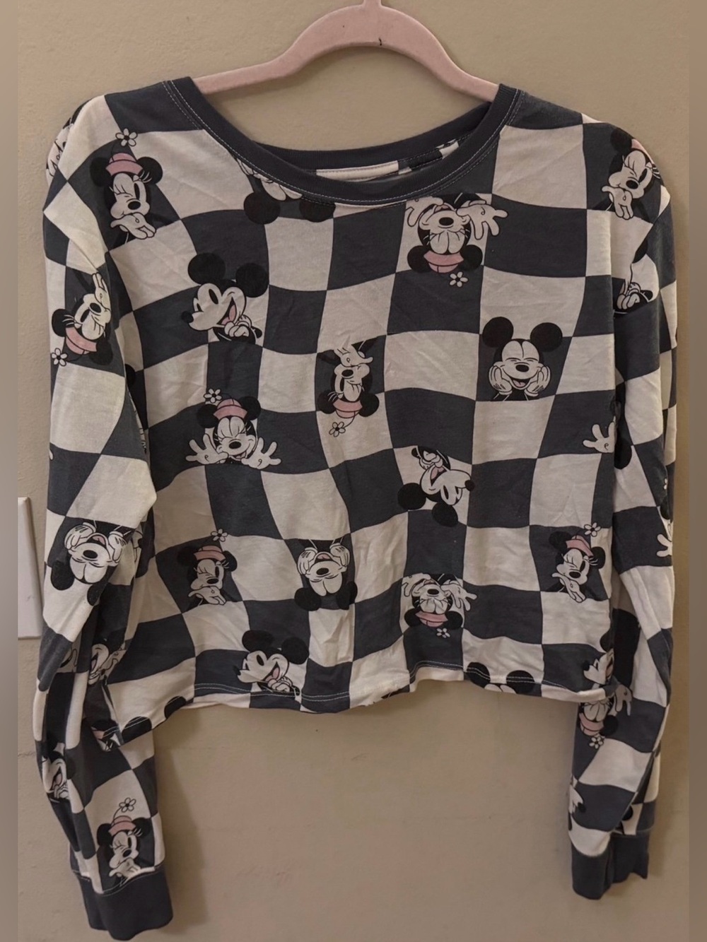 Disney Black & White Checkerboard Minnie Mickey Crop Top
